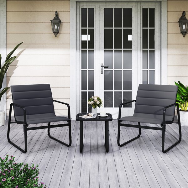 Costway Set bistrò da esterno 3 pezzi metallo moderno piano vetro temperato cuscini rimovibili, Sedie da giardino traspiranti set relax per cortile esterni