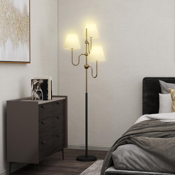 HOMCOM Lampada da Terra Alta 165 cm con 3 Punti Luce e Interruttore a Pedale, Attacco E27 Max 40W, Oro | Aosom Italy