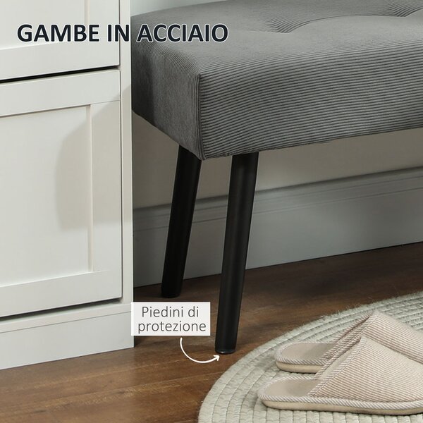 HOMCOM Panca Fondo Letto a Trapunta in Tessuto Effetto Velluto a Coste e Acciaio, 100x36x45 cm, Grigio | Aosom Italy