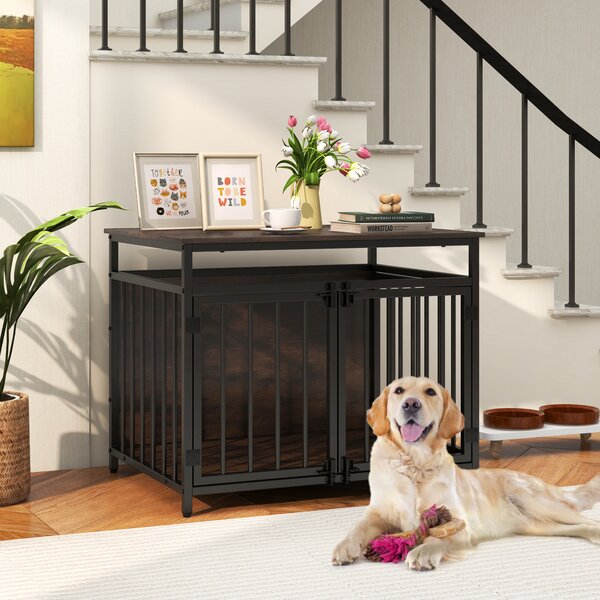 Costway Cuccia cani antimasticazione 3 porte tetto vuoto canile robusto, Cuccia piccola media taglia gabbia decorativa tavolino rustico Marrone