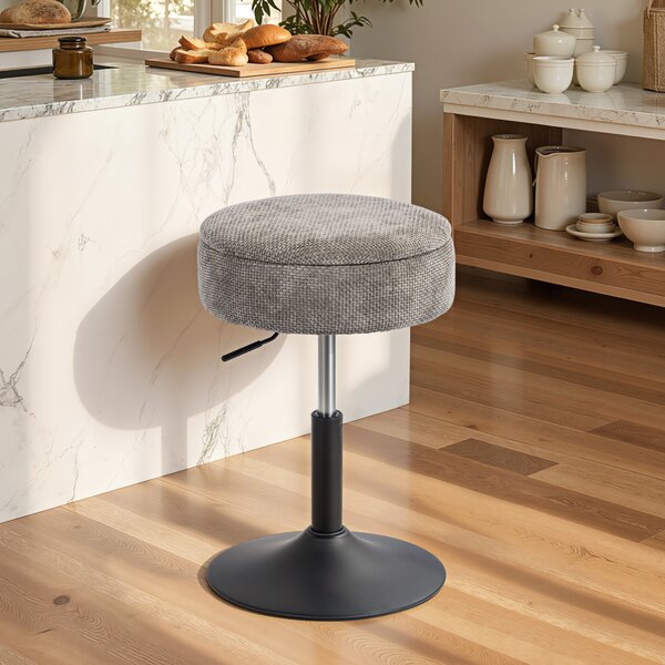 HOMCOM Sgabello da Bar con Ripostiglio Altezza Regolabile Sgabello da Cucina Rotondo Girevole Rivestimento in Ciniglia Grigio | Aosom Italy