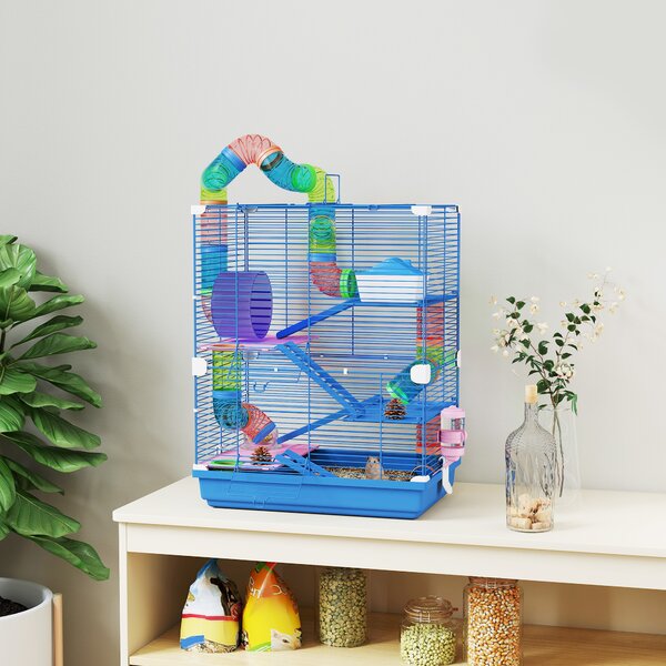 PawHut Gabbia per Criceti a 5 Livelli con Tubi, Ruota, Scale, Casetta e Bottiglia, 46x30x58 cm | Aosom Italy