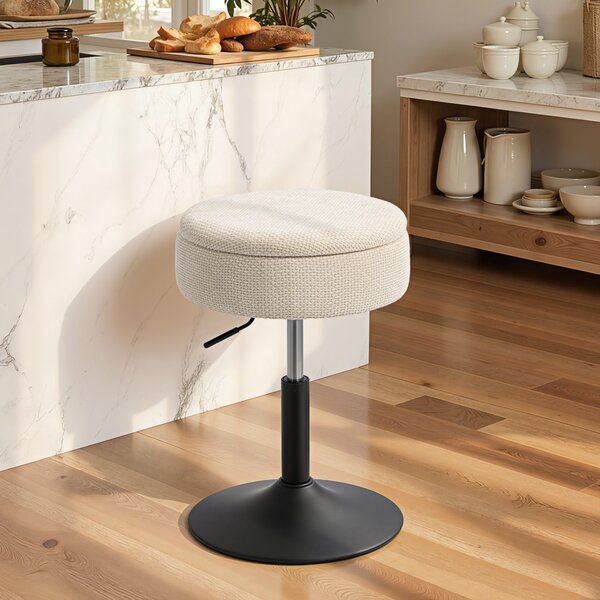 HOMCOM Sgabello da Bar con Contenitore Altezza Regolabile Sgabello da Cucina Rotondo Girevole Rivestito in Chenille Beige | Aosom Italy