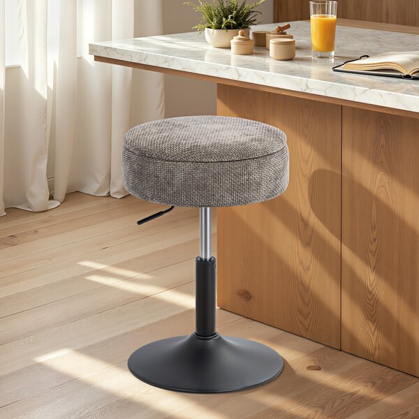 HOMCOM Sgabello da Bar con Ripostiglio Altezza Regolabile Sgabello da Cucina Rotondo Girevole Rivestimento in Ciniglia Grigio | Aosom Italy