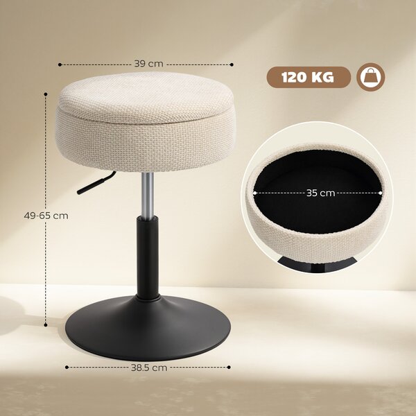 HOMCOM Sgabello da Bar con Contenitore Altezza Regolabile Sgabello da Cucina Rotondo Girevole Rivestito in Chenille Beige | Aosom Italy