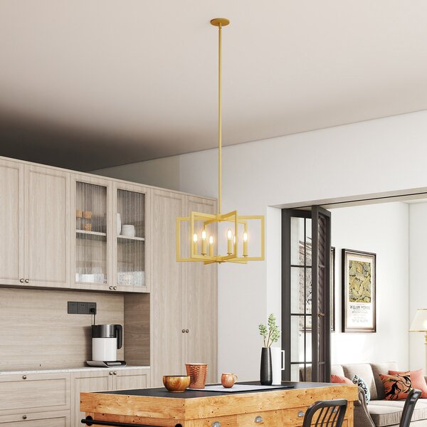 Costway Lampada a sospensione 6 luci farmhouse vari geometrica altezza regolabile, Luce appesa industriale moderno regolabile per soggiorno cucina Oro