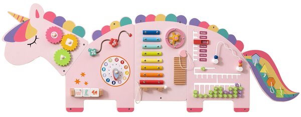 Costway Pannelli attività unicorn busy board legno montessori 11 in 1, Tavola sensoriale sviluppo precoce parete sala giochi asilo nido