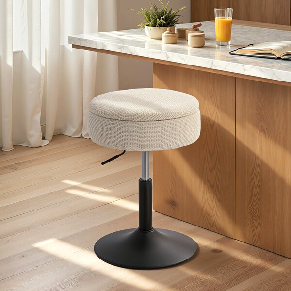 HOMCOM Sgabello da Bar con Contenitore Altezza Regolabile Sgabello da Cucina Rotondo Girevole Rivestito in Chenille Beige | Aosom Italy