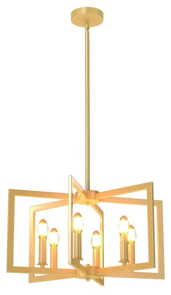 Costway Lampada a sospensione 6 luci farmhouse vari geometrica altezza regolabile, Luce appesa industriale moderno regolabile per soggiorno cucina Oro
