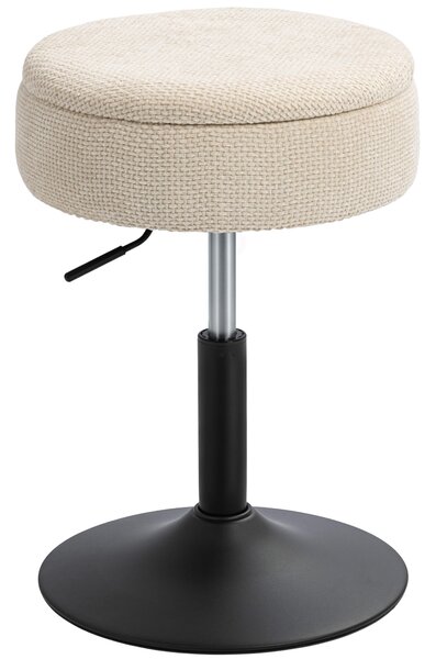 HOMCOM Sgabello da Bar con Contenitore Altezza Regolabile Sgabello da Cucina Rotondo Girevole Rivestito in Chenille Beige | Aosom Italy
