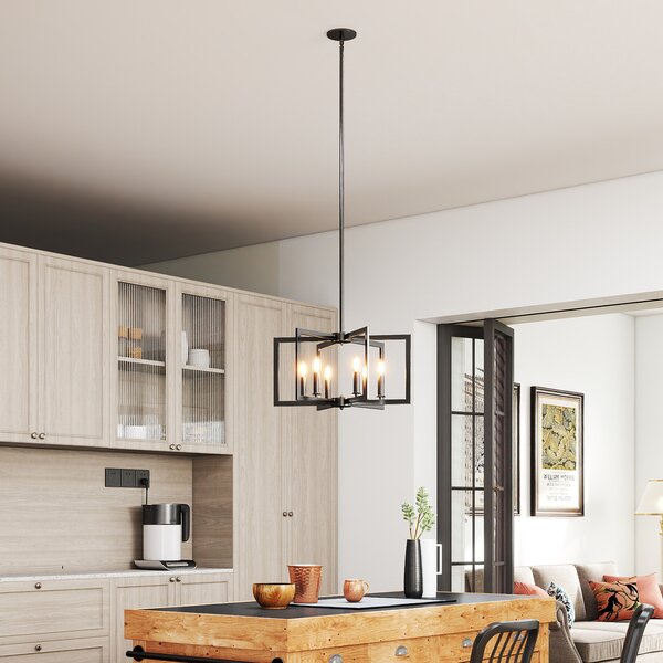 Costway Lampada a sospensione 6 luci farmhouse vari geometrica altezza regolabile, Luce appesa industriale moderno regolabile per soggiorno cucina Nero