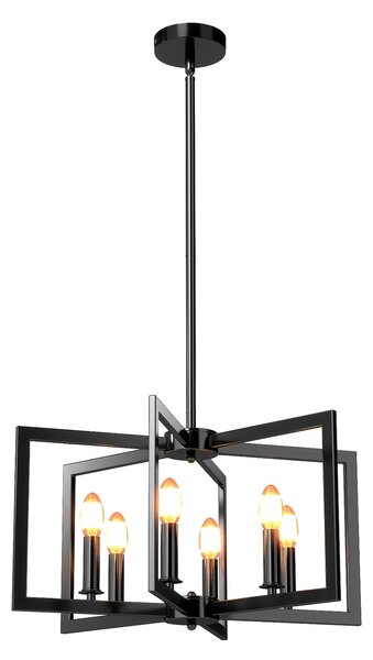 Costway Lampada a sospensione 6 luci farmhouse vari geometrica altezza regolabile, Luce appesa industriale moderno regolabile per soggiorno cucina Nero