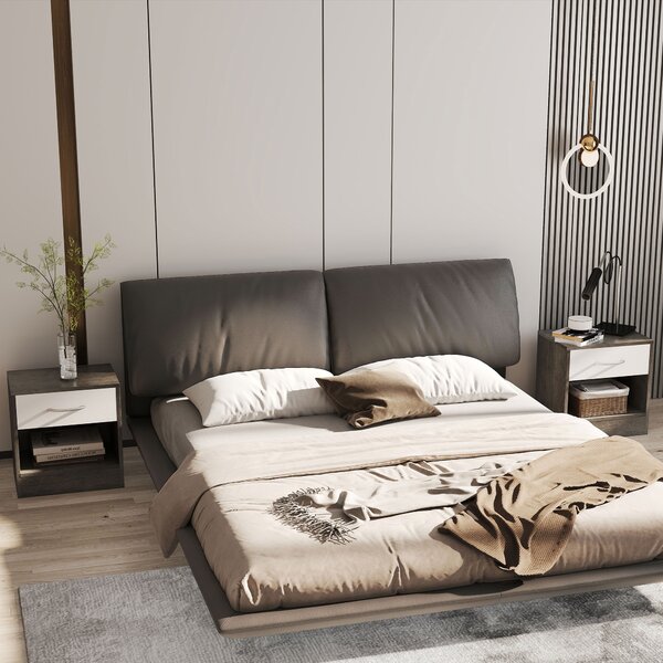HOMCOM Set 2 Comodini Moderni con Ripiano Aperto e Cassetto, in Legno, 39x28x41 cm, Bianco e Grigio Scuro | Aosom Italy