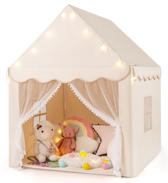 Costway Tenda da gioco per bambini con tappetino lavabile, Tenda castello fatato con luci a forma di stella Beige