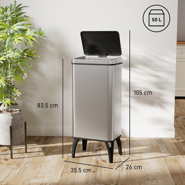 HOMCOM Pattumiera Automatica per Cucina 50 L, Cestino da Cucina in Acciaio Inox con Sensore a Infrarossi, Chiusura Ammortizzata, Argento | Aosom Italy