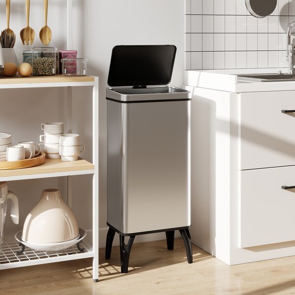 HOMCOM Pattumiera Automatica per Cucina 50 L, Cestino da Cucina in Acciaio Inox con Sensore a Infrarossi, Chiusura Ammortizzata, Argento | Aosom Italy
