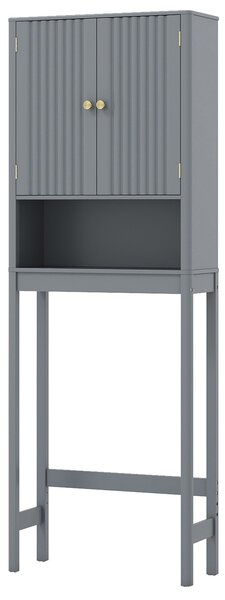 Costway Mobile portaoggetti wc ante scanalate ripiano regolabile barra inferiore, Organizer bagno alto indipendente salvaspazio Grigio