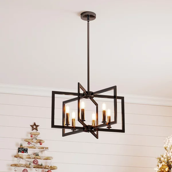 Costway Lampada a sospensione 6 luci farmhouse vari geometrica altezza regolabile, Luce appesa industriale moderno regolabile per soggiorno cucina Nero