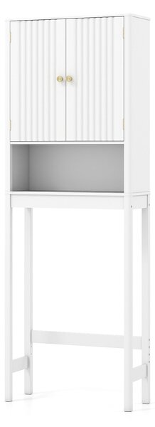 Costway Mobile portaoggetti wc ante scanalate ripiano regolabile barra inferiore, Organizer bagno alto indipendente salvaspazio Bianco