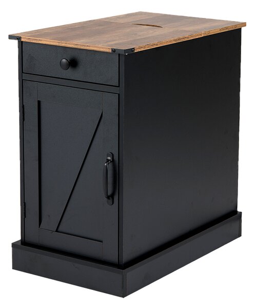 Costway Comodino camera letto stretto ricarica coperchio ribalta cassetto, Comodino tavolino piccolo vassoio rimovibile armadio Nero
