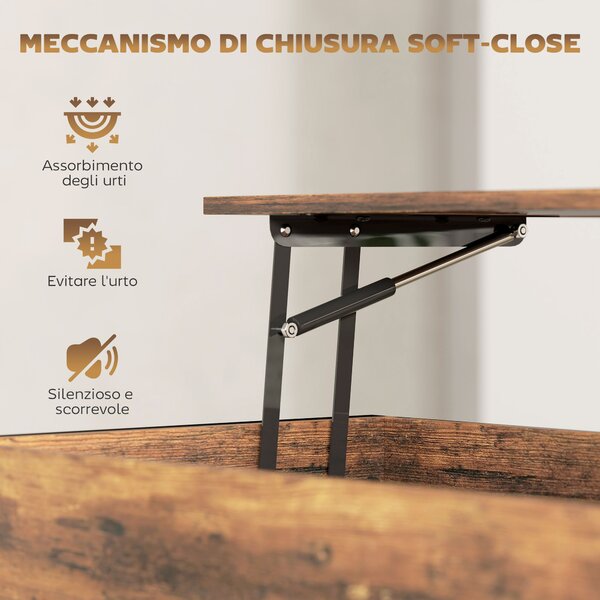 HOMCOM Tavolino da Caffè Sollevabile con Vano Nascosto e Ripiano Inferiore in Stile Industriale, Marrone | Aosom Italy