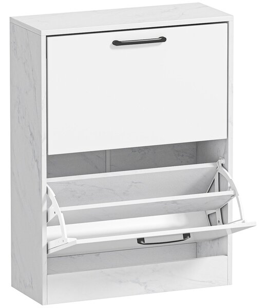 HOMCOM Portascarpe Stretto 2 Ante ad Alto Lucido Ripiani Regolabili Design Marmo per 8 Paia di Scarpe 60x24x80 cm Bianco | Aosom Italy