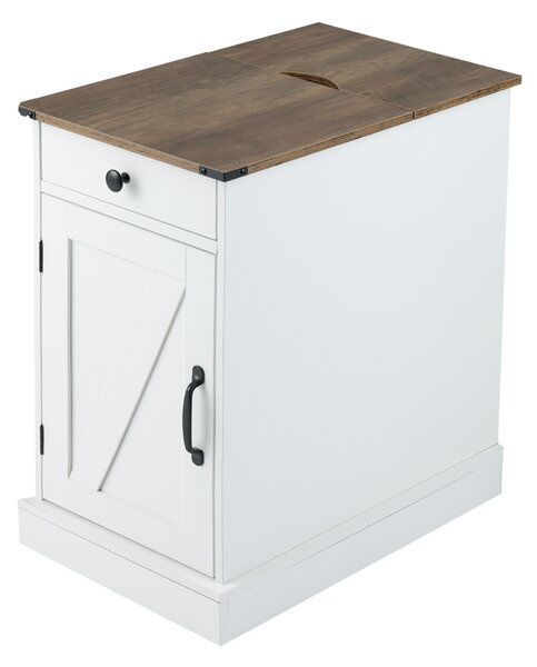 Costway Comodino camera letto stretto ricarica coperchio ribalta cassetto, Comodino tavolino piccolo vassoio rimovibile armadio Bianco