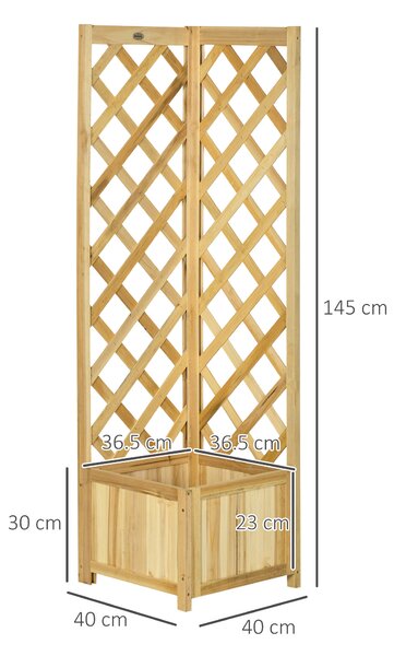 Outsunny Fioriera con Grigliato in Legno Vaso da Esterno per Angolo per Piante Rampicanti 40x40x145 cm Naturale | Aosom Italy