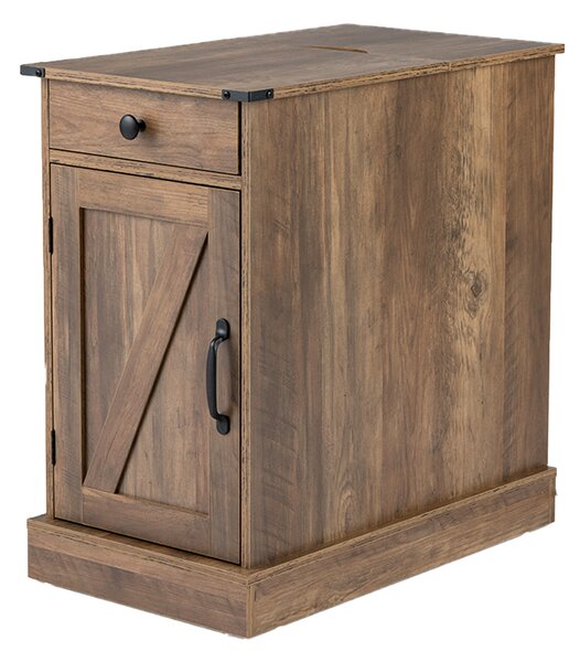 Costway Comodino camera letto stretto ricarica coperchio ribalta cassetto, Comodino tavolino piccolo vassoio rimovibile armadio Marrone