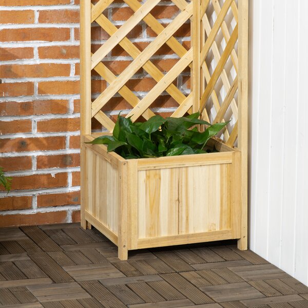 Outsunny Fioriera con Grigliato in Legno Vaso da Esterno per Angolo per Piante Rampicanti 40x40x145 cm Naturale | Aosom Italy