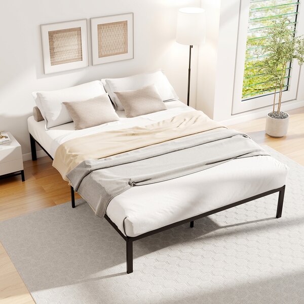Costway Struttura letto metallo doghe resistenti materasso, Struttura spazio di conservazione senza rete doghe facile montaggio