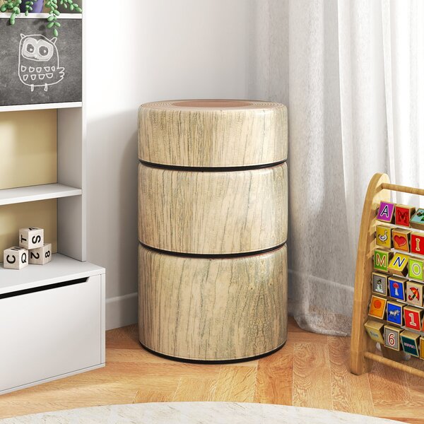 Costway Set 3 sgabelli ceppo albero cuscini pavimento stampa legno altezze diverse, Sgabelli rotondi bambini aula casa asilo decorazione naturale tinta legno chiara