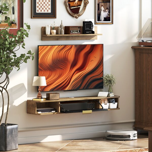 HOMCOM Set di Mobili da Soggiorno Mobile TV con Mensola da Parete Scomparti Fori per Cavi 120x24x16 cm Rovere | Aosom Italy