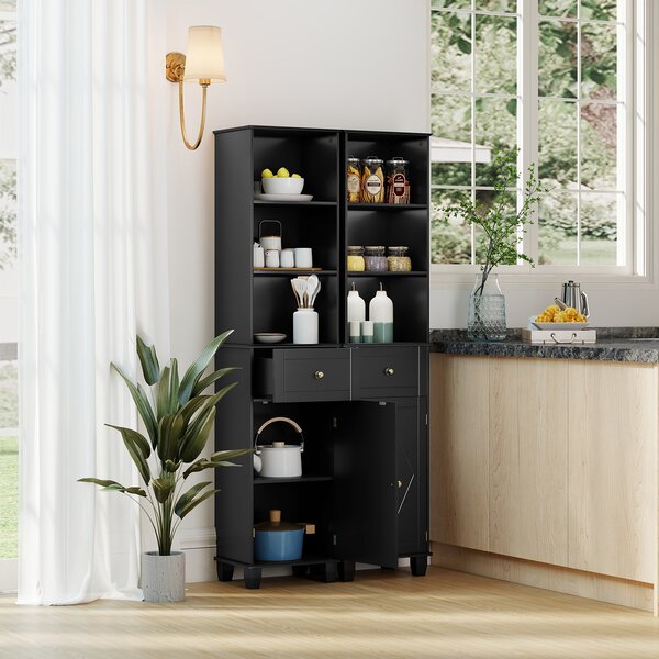 Costway Mobile bagno alto mobiletto stretto da pavimento con 3 ripiani aperti, Mobile unità di stoccaggio indipendente Nero