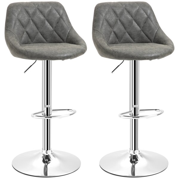 HOMCOM Set 2 Sgabelli da Bar con Schienale e Altezza Regolabile, Sgabelli Bar Design in PU e Base in Metallo, 46x48x83-104cm, Grigio | Aosom Italy