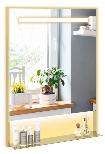 Costway Specchio bagno led 80x60/88,5x50cm cornice alluminio mensola antiappannamento, Specchio trucco parete 3 colori luce luminosità regolabile