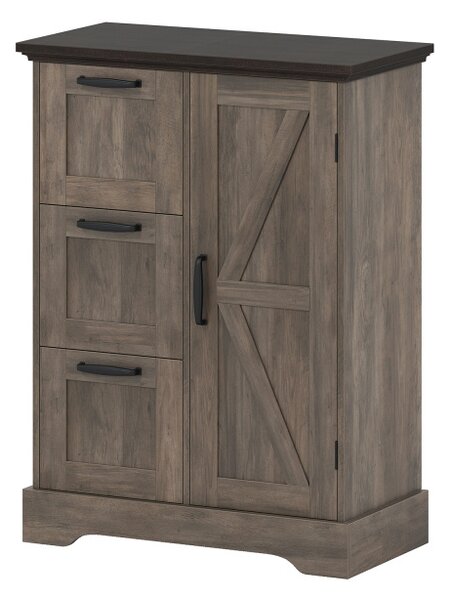 Costway Mobile da pavimento mobile accentato rustico con porta da fienile, Mobile credenza indipendente per cucina Marrone