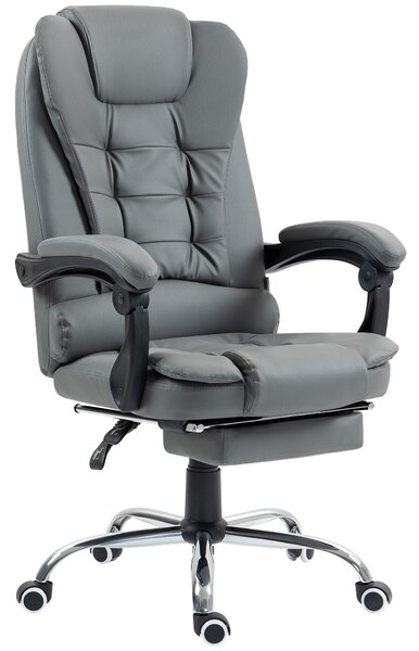 HOMCOM Sedia da Ufficio Ergonomica Reclinabile a 145° con Poggiapiedi Estraibile in Finta Pelle, Grigio