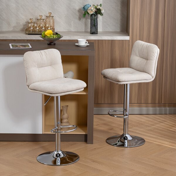 HOMCOM Set di 2 Sgabelli Alti da Cucina Girevoli Rivestiti in Lino con Altezza Regolabile Schienale e Poggiapiedi Beige | Aosom Italy