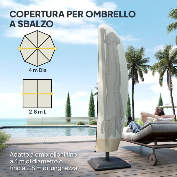 Outsunny Copertura per Ombrellone 3x3 m Impermeabile, Custodia Copri Ombrellone a Sbalzo con Cerniera e Laccio, Beige