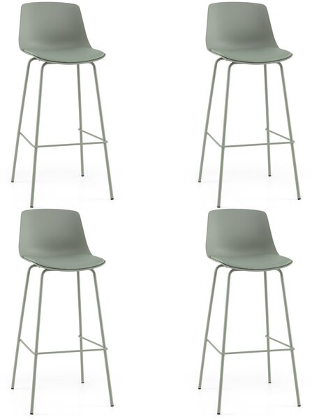 Costway Sgabello bar 4 pz ecopelle schienale imbottito morbido poggiapiedi, Sgabello metallo gambe moderno isola cucina sala pranzo