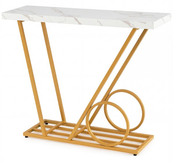 Costway Tavolo consolle finto marmo struttura metallica geometrica design carrello, Tavolo ingresso moderno piano liscio soggiorno corridoio laterale