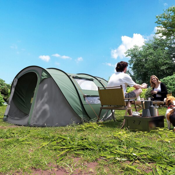 Outsunny Tenda da Campeggio Pop Up 4-5 Posti, 2 Porte e 4 Finestre Telo Impermeabile, 263.5x220x123cm Verde Scuro|Aosom
