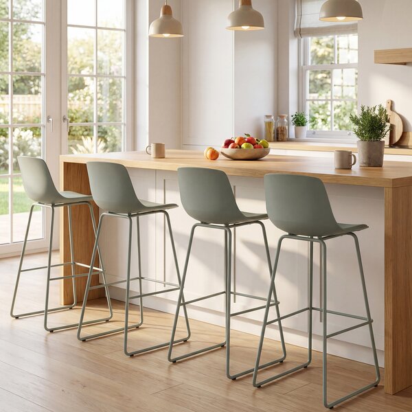 Costway Sgabello bar 4 pz ecopelle schienale imbottito morbido poggiapiedi, Sgabello metallo gambe moderno isola cucina sala pranzo