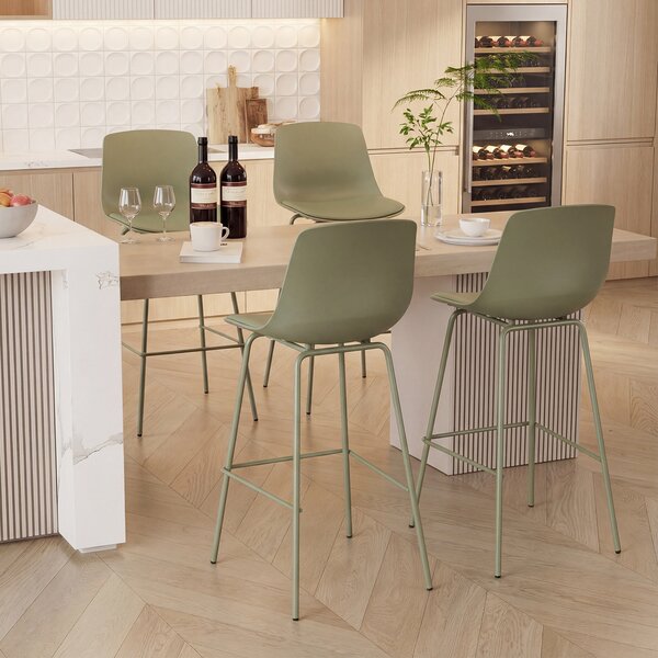 Costway Sgabello bar 4 pz ecopelle schienale imbottito morbido poggiapiedi, Sgabello metallo gambe moderno isola cucina sala pranzo