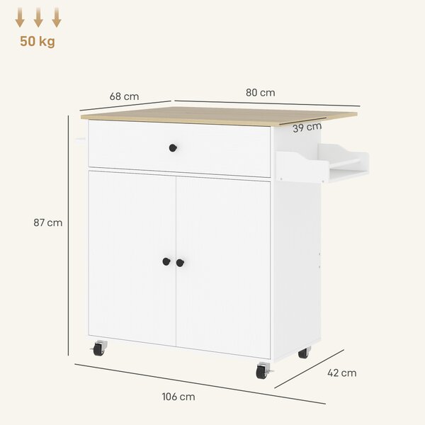 HOMCOM Isola per Cucina con Cassetto, Armadietto, Portaspezie e Portasciugamani, 106x42x87 cm, Bianco e Rovere | Aosom Italy