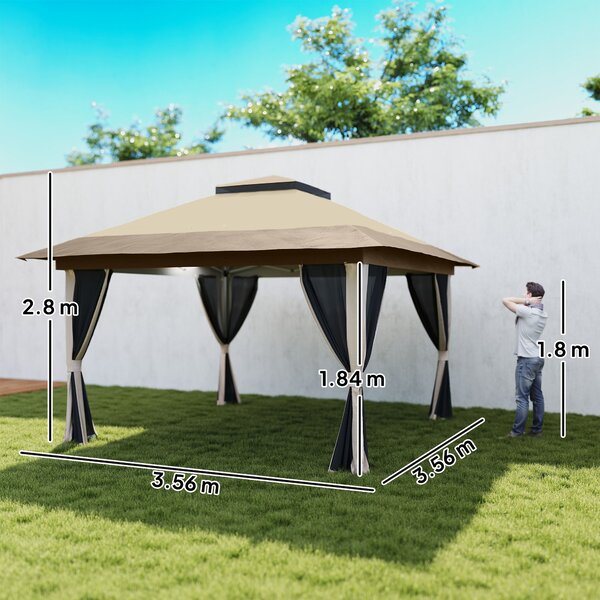 Outsunny Gazebo Pieghevole 3,6x3,6 m con Pannelli Laterali in Rete UPF50+ Altezza Regolabile Borsa con Ruote e Sacchi di Sabbia Beige | Aosom Italy