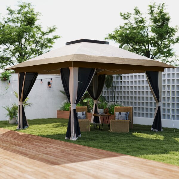 Outsunny Gazebo Pieghevole 3,6x3,6 m con Pannelli Laterali in Rete UPF50+ Altezza Regolabile Borsa con Ruote e Sacchi di Sabbia Beige | Aosom Italy