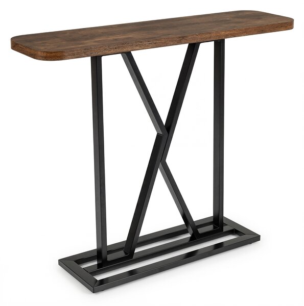 Costway Tavolo consolle 100cm noce rustico metallo geometrica, Tavolo ingresso rettangolare industriale decorativo spazi ridotti
