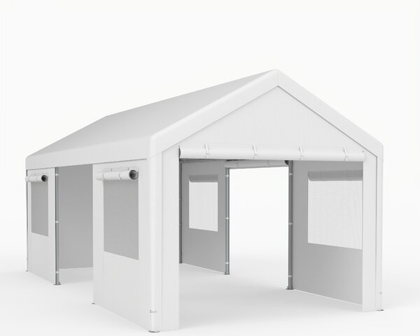 Costway Tettoia metallo pe impermeabile 305x586cm finestre ventilate, Tettoia auto camion fest pareti porte rimovibili avvolgibili
